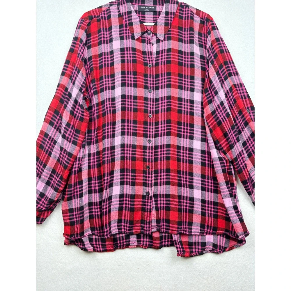Lane‎ Bryant Plaid Shirt Womens 22/24 Roll Tab Sleeve Grunge